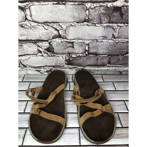 Teva Elzada Pecan Brown Leather Slides Sandals Women Sz 8M US/39EU 1099274 - Picture 4 of 16